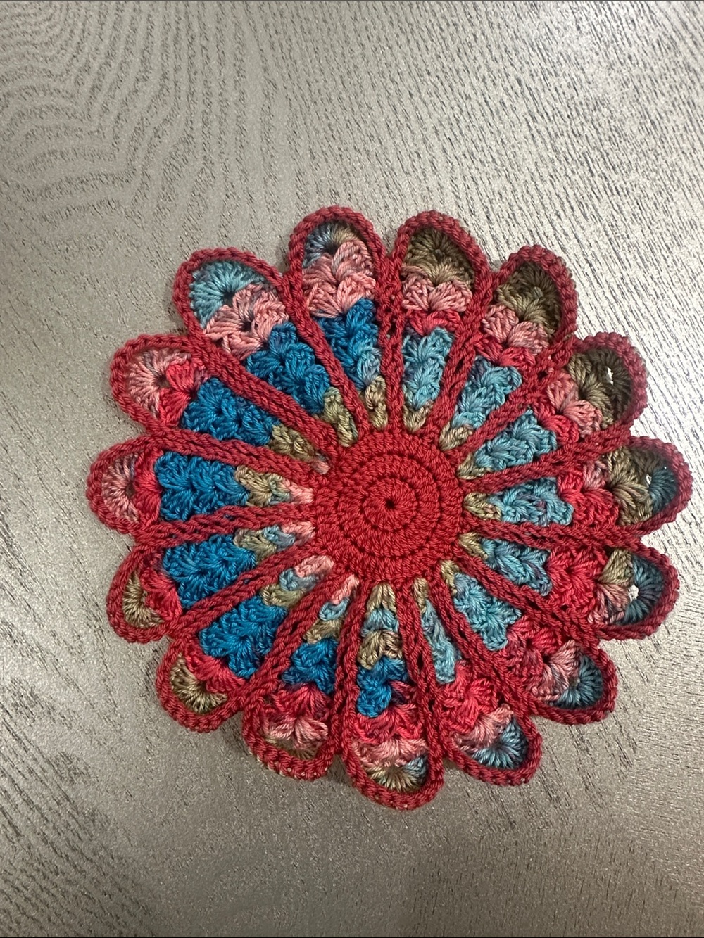 Handmade Red Multicolor Crochet Doily
